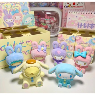 ของเล่นตุ๊กตา Sanrioed My Melody Kuromi Hello Kitty Cinnamoroll Flocking Cross-Dressing Series 6 ชิ้น ต่อชุด สําหรับเด็กผู้หญิง