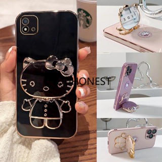 เคส Oppo Realme C11 เคส Realme 5 Pro Casing Realme 5i Cover Realme C3 Cases Realme C2 Case Realme C1 Case Realme C15 Case Realme C12 Case Realme C20 Case Cute Anime Cartoon Vanity Mirror Hello Kitty Holder Phone Case With Metal Sheet TK โทรศัพท์มือถือ