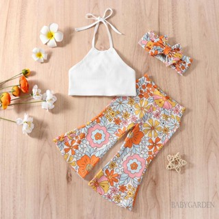 Babygarden-6m-4y ชุดเสื้อแขนกุด และกางเกงขาบาน ลายดอกไม้ และที่คาดผม แฟชั่นฤดูร้อน สําหรับเด็กผู้หญิง