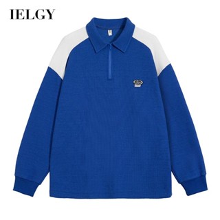 IELGY เสื้อโปโล แขนยาว ทรงหลวม สไตล์ญี่ปุ่น แฟชั่นสําหรับผู้ชาย