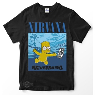 Nirvana SIMPSONS เสื้อยืดลําลอง แขนสั้น คอกลม พิมพ์ลาย Black NEVERMIND พรีเมี่ยม สําหรับวัยรุ่น