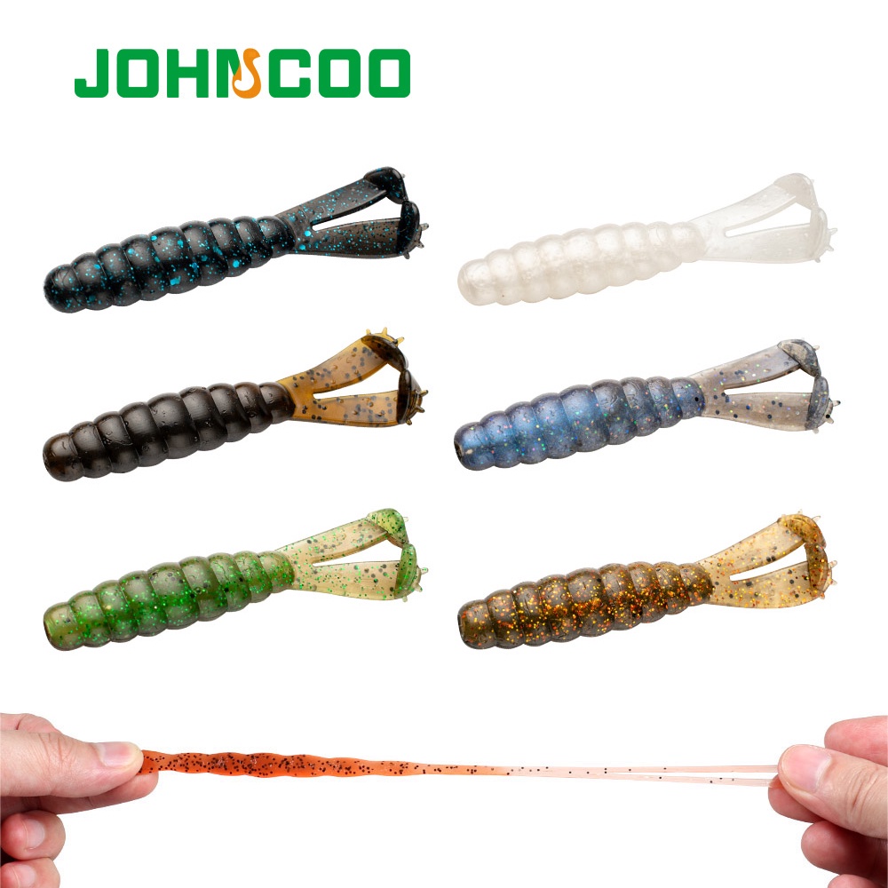 Johncoo 6 ชิ้น/pkt TPE ลอย 7 ซม. 3.1g เหยื่ออ่อนเหยื่อตกปลา 2 หางประดิษฐ์หนอนเหยื่อ Soft Wobblers