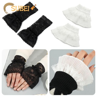 SUKAA 1Pair Fake Sleeve Sun Protection Gloves Sweater Decorative Arm Cover Lace Cuffs