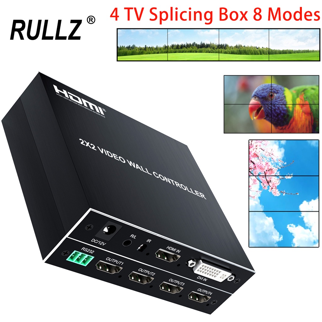 1080p 2x2 Video Wall Controller Bezel Compensation 180° หมุน 1x2 2x1 1x3 3x1 1x4 4x1 หลายหน้าจอโปรเซสเซอร์ Video Splicer TV Splicing กล่อง