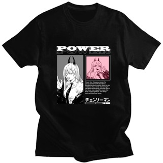 tshirt 【เสื้อยืดหน้าร้อน】เสื้อยืดแขนสั้น ผ้าฝ้าย 100% พิมพ์ลายการ์ตูน Chainsaw Man Power สไตล์ญี่ปุ่น คลาสสิก ทรงหลวม สํ