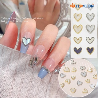 จี้อะคริลิคใส รูปหัวใจ สีทอง สีเงิน สไตล์เกาหลี สําหรับตกแต่งเล็บ DIY