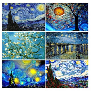 ภาพวาดปักเพชร ทรงกลม ลาย Van Gogh Starry Sky 5d DIY สําหรับตกแต่งบ้าน
