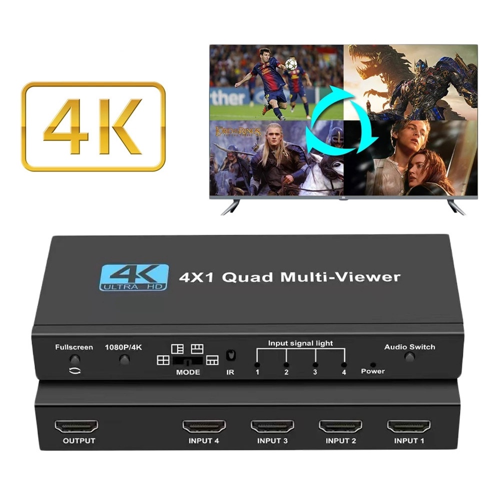 Hdmi Quad สวิตช์มัลติวิว 4HDMI อินพุต เป็น 1HDMI เอาท์พุต Moniter 4 In 1 หน้าจอ 4K ตัวแยกสวิตช์ หลายมุมมอง