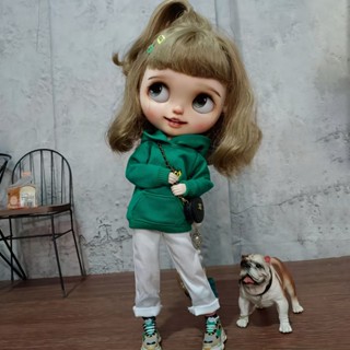 Blythe Little Ragdoll ob24 ชุดเสื้อกันหนาวลําลอง มีฮู้ด และกางเกง ทรงตรง สําหรับตุ๊กตา