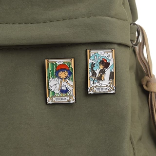 เข็มกลัดโลหะ ทรงสี่เหลี่ยม ลายการ์ตูน Riman Peripheral My Neighbor Totoro Moving Castle Tarot Card ของขวัญสําหรับเพื่อน