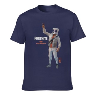 เสื้อยืดแขนสั้นเสื้อยืด ผ้าฝ้าย พิมพ์ลาย Marshmello Fortnite Game สําหรับผู้ชายS-5XL