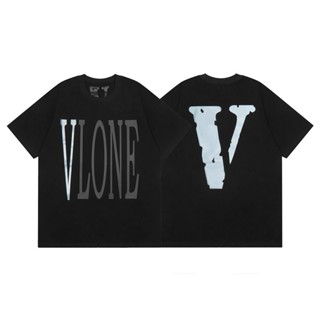 เสื้อยืดแขนสั้นลําลอง ผ้าฝ้าย พิมพ์ลาย Vlone Reflective Big V สไตล์สตรีท แฟชั่นสําหรับผู้ชาย และผู้หญิง