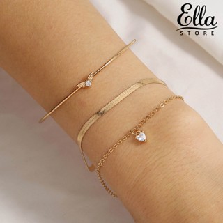 Ellastore123 กําไลข้อมือ หลายชั้น วางซ้อนกันได้ สไตล์โบฮีเมียน สําหรับผู้หญิง 3 ชิ้น