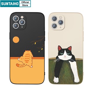 Suntaiho Fashion Creative Lying Lazy Cat Pattern Silicone Soft Phone Case Compatible for iPhone 11 Pro Max 14 12 13 XS X XR XS Max 7 8 Plus Shockproof Casing