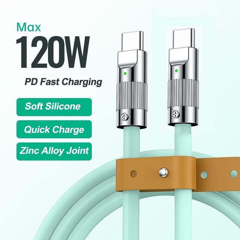 สายชาร์จซิลิโคนนิ่ม 120W 6A Super-Charge PD USB-C to USB-C