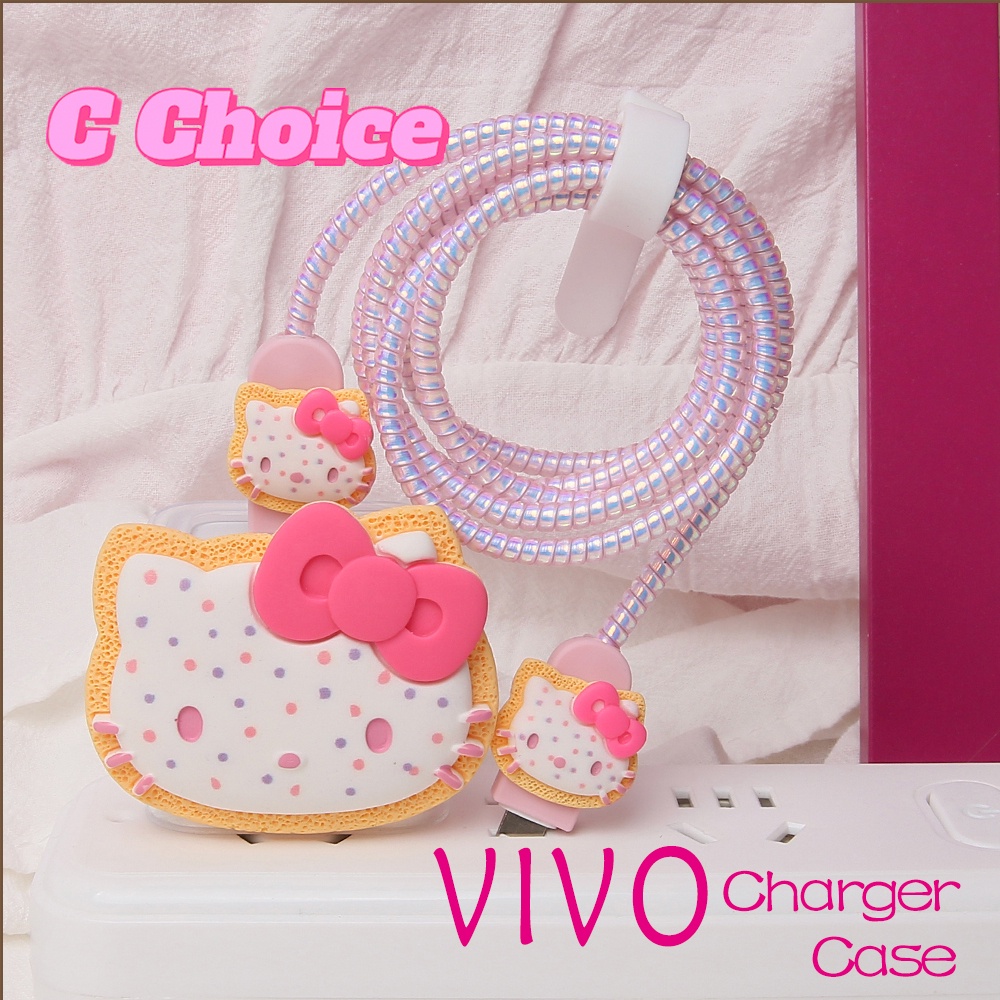VIVO Charger Charger สายชาร์จ Protector น่ารักการ์ตูนสีชมพู Cat Charger Protector สําหรับ Vivo 10 W/