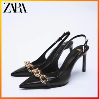 Zara รองเท้าส้นสูง สายโซ่คล้องด้านหลัง