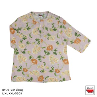 เสื้อแตงโม (SUIKA) - เสื้อคอจีนจีบอกผ้าเรยอง  แขน 3 ส่วน ลายดอกไม้ ( RY.J3-021)