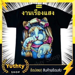 เสื้อยืดเรืองแสง ลายแมว ไม่มีตะเข็บข้าง ใส่ได้ทั้งชายและหญิง_01