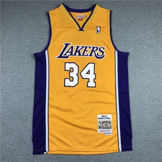 เสื้อกีฬาแขนสั้น ลายทีม ONeal Shaquel Jersey No. เสื้อกีฬาบาสเก็ตบอล คอวี ปักลาย Lakers ONeal 99-00 Game Season MN สําหรับผู้ชาย ไซซ์ 34 193521