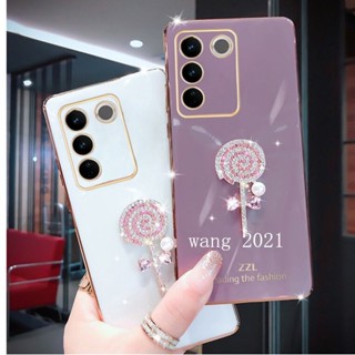 Ready Stock New Casing เคส VivoV27 VIVO V27e V27 Pro 5G Y02A Phone Case Colorful Candy Sweetheart Pearl Rhinestone Lollipop Silicone Plating Soft Case for VIVO V27 5G เคสโทรศัพท