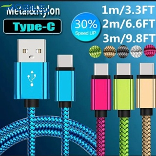 Usb Type C ชาร์จเร็ว ที่ชาร์จโทรศัพท์ สายชาร์จข้อมูล ไนล่อนถัก typec สําหรับ Mi Huawei P30 20 2.4A สายเคเบิลข้อมูลถัก สี