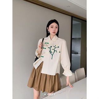 MANSA 3D flower oversized shirt เสื้อโอเวอร์ไซส์ลายดอกไม้ เสื้อเชิ้ต เสื้อแขนพอง