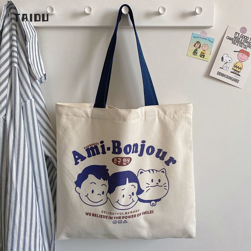 TAIDU INS Mori Versatile Student Class hand-held Tuition Bag เวอร์ชั่นเกาหลี ใหม่ กระเป๋าสะพายข้างผ้าแคนวาส ความจุขนาดใหญ่