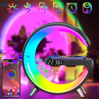 นาฬิกาปลุกดิจิทัล LED RGB ควบคุมผ่านแอพอัจฉริยะ ลําโพงไร้สาย ชาร์จข้างเตียง ห้องนอน