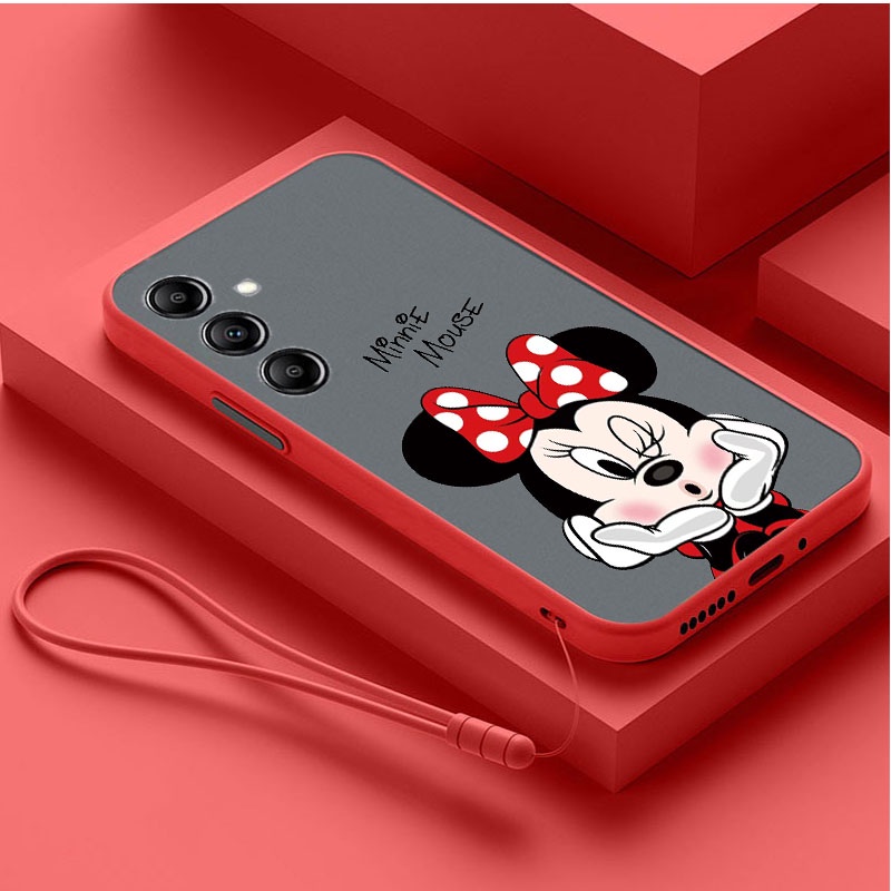 [ฟรีสายคล้อง] เคสโทรศัพท์มือถือ พลาสติกนิ่ม แบบใส เนื้อแมตต์ ลายมินนี่เมาส์ ปุ่มตัดกัน สําหรับ Samsung Galaxy A34 A54 5G A24 A04s A04