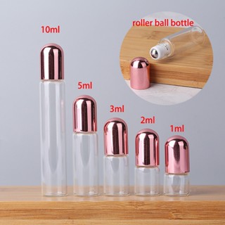 1/2/3/5/10ml ม ้ วนแก ้ วขวดขวดเปล ่ าพร ้ อมลูกกลิ ้ งโลหะเหล ็ กสําหรับเดินทางน ้ ํามันหอมระเหยน ้ ําหอม
