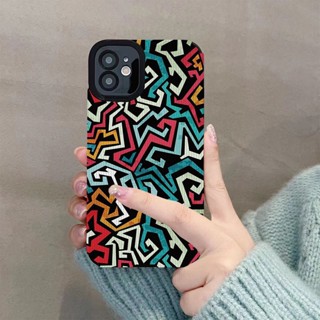 เคสโทรศัพท์มือถือแบบนิ่ม กันกระแทก ลายเรขาคณิต สไตล์วินเทจ สําหรับ Iphone 11 12pro 13pro 14promax 11 12 13promax 14plus xr xs xsmax 6gs 7 8P