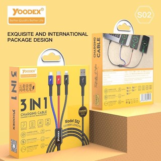 YOODEX S02 Model ผ้าโลหะถักใหม่ 3in1 สายเคเบิลข้อมูลชาร์จเร็ว
