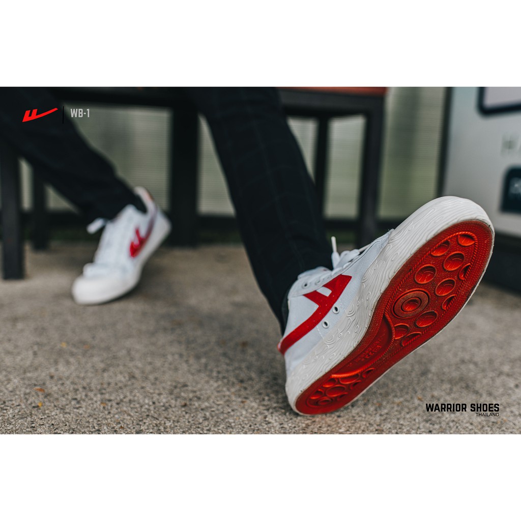 💐CC Warrior Shoes Sneaker รองเท้าผ้าใบ รุ่น WB-1 (ก้างปลา, ก้างแดง) รองเท้า Warrior สี White/Red