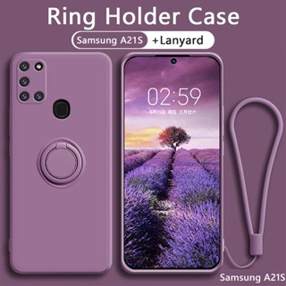 เคส Samsung A21S S21 Ultra Plus FE S21FE A20 A30 ซิลิโคนนิ่ม กันกระแทก พร้อมแหวนแม่เหล็ก ที่จับนิ้ว และสายคล้อง กันกระแทก