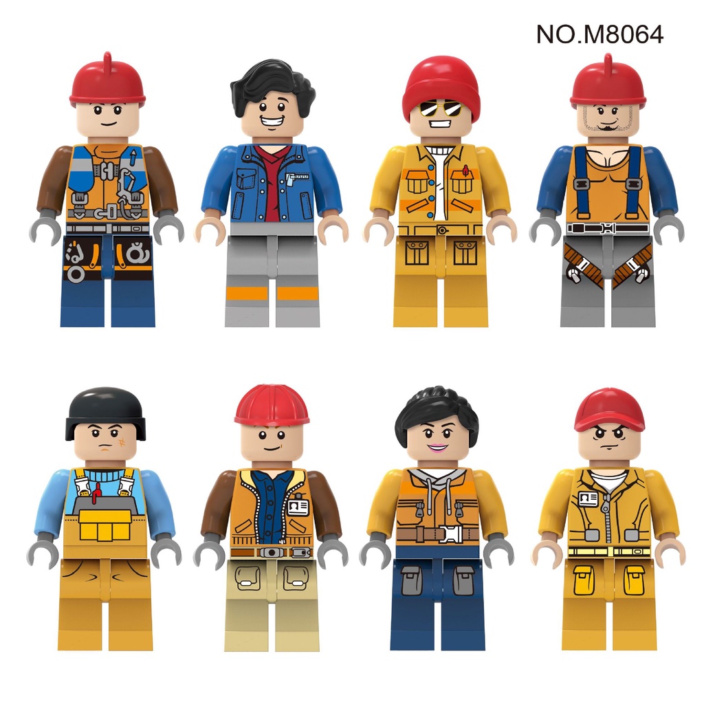 8pcs/set Civil Engineer Worker Manager Building Blocks ประกอบของเล ่ น Minifigure รุ ่ น Action Figures อุปกรณ ์ เสริม YM