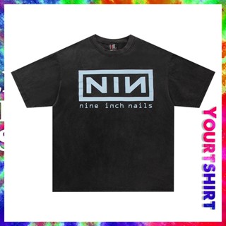 เสื้อยืดแขนสั้น พิมพ์ลายกราฟิก Nin Nine-inch Rock Band โอเวอร์ไซซ์ สไตล์เกาหลี วินเทจ เรโทร สําหรับผู้ชาย และผู้หญิง