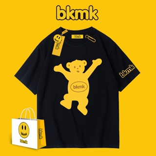 Bkmk เสื้อยืดแขนสั้น ผ้าฝ้าย ทรงหลวม พิมพ์ลายหมี สไตล์เกาหลี สตรีท ฤดูร้อน สําหรับผู้ชาย คู่รัก