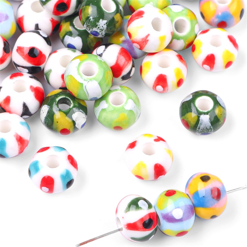 2pcs 12*9 มม.ลูกปัดเซรามิค DIY ลูกปัด Handmade Graffiti Porcelain ลูกปัดสําหรับ DIY เครื่องประดับทํา