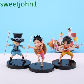 Sweetjohn โมเดลฟิกเกอร์ Pvc Luffy 9-10ซม.Three Brothers Young Monkey D Luffy D Luffy 3 ชิ้น/ชุดสําหรับเด็ก