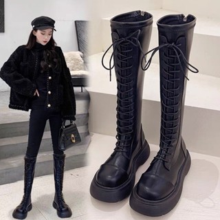 พร้อมส่ง👢👢รองเท้าบูทแฟชั่นรองเท้าบูทอัศวินพื้นหนารองเท้าบูทมาร์ตินแต่รองเท้าบูทสูงถึงเข่า