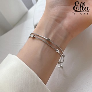 Ellastore123 สร้อยข้อมือโซ่งู สองชั้น ปรับได้ ทรงสี่เหลี่ยม สําหรับผู้หญิง งานเลี้ยง งานแต่งงาน