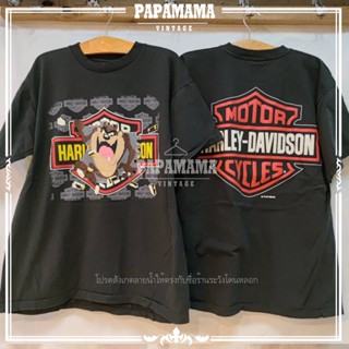 ขาย[ Harley davidson x Taz manian  ] looneytunes ผ้าดำ   เสื้อวินเทจ เสื้อการ์ตูน papamama vintage shirt（S-5XL）