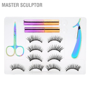 Master Sculptor 5 คู่ขนตาปลอมแม่เหล็ก 8 มล. ชุดอายไลเนอร์ชนิดน้ำพร้อมกรรไกรเครื่องมือ Applicator