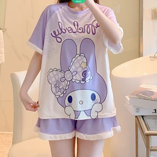 ชุดนอน เสื้อแขนสั้น และกางเกงขาสั้น แบบบาง ลายการ์ตูน Sanrio Melody น่ารัก แฟชั่นฤดูร้อน สไตล์ญี่ปุ่น สําหรับผู้หญิง และนักเรียน 2023