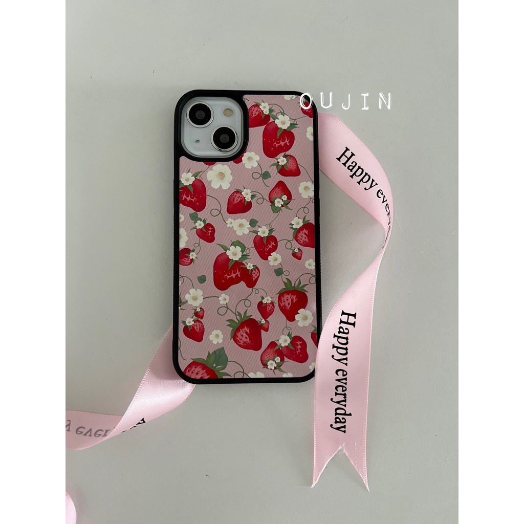 เคสป้องกันโทรศัพท์มือถือ ลายสตรอเบอร์รี่ สไตล์เกาหลี สําหรับ 14ProMax 12 13 14 11 12Pro x