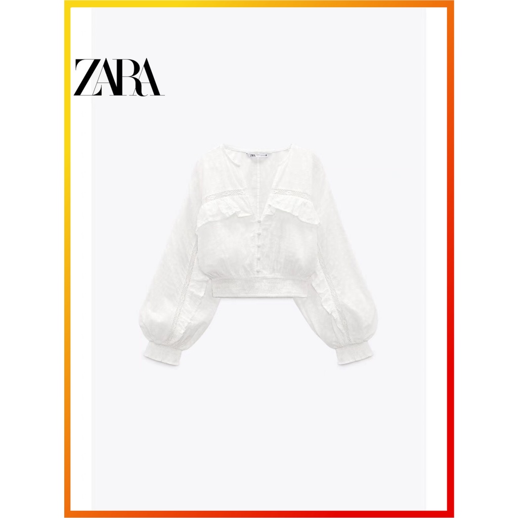 Zara ใหม่ เสื้อลูกไม้ ชั้นบน ตกแต่ง สําหรับผู้หญิง 1821025 250