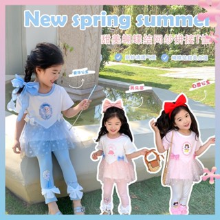 Girls short-sleeved T-shirt 2023 new childrens summer clothing Princess Aisha little girl Western style Cartoon All-match top fashion