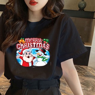 Christmas 🔥 CX เกาหลีเสื้อยืดขนาดบวกคอกลมการ์ตูนคริสมาสต์รูปแบบการพิมพ์เสื้อยืดเสื้อยืดขนาดใหญ่สําหรับผู้ชา O.(