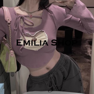 EMILIA SHOP เสื้อยืด เสื้อครอป เสื้อผ้าแฟชั่นผู้หญิง 2023 ใหม่ A29J0LE  0301